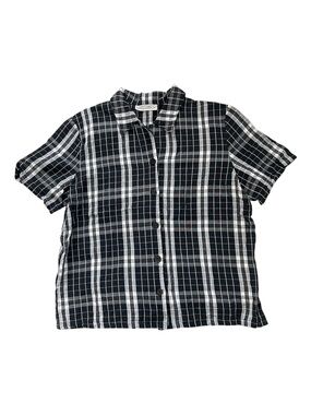 Contempo Black & White Plaid Short Sleeve Button Up